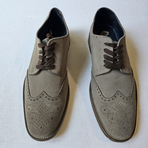 Joseph Abboud Mens suede wingtip shoes Grey Size 10 Preppy Classic - Picture 3 of 9